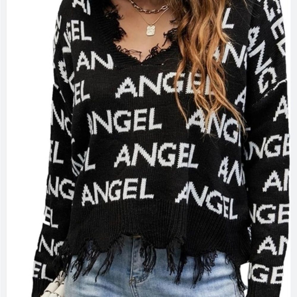 Just Polly Black Ripped Shrug Sweater Destroyed Knitted Pullover Medium